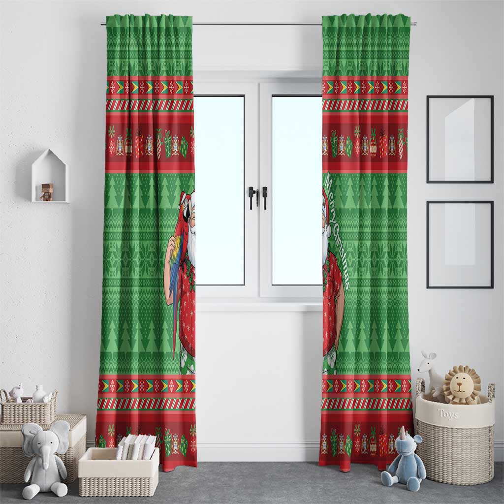 Guyana Christmas Window Curtain Santa With Macaw Parrot Merry Xmas - Wonder Print Shop