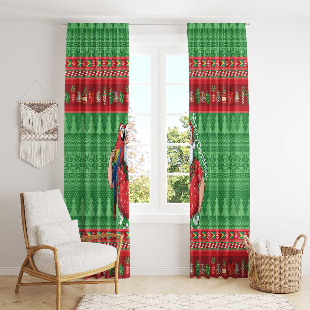 Guyana Christmas Window Curtain Santa With Macaw Parrot Merry Xmas - Wonder Print Shop