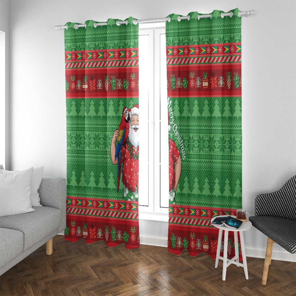 Guyana Christmas Window Curtain Santa With Macaw Parrot Merry Xmas - Wonder Print Shop