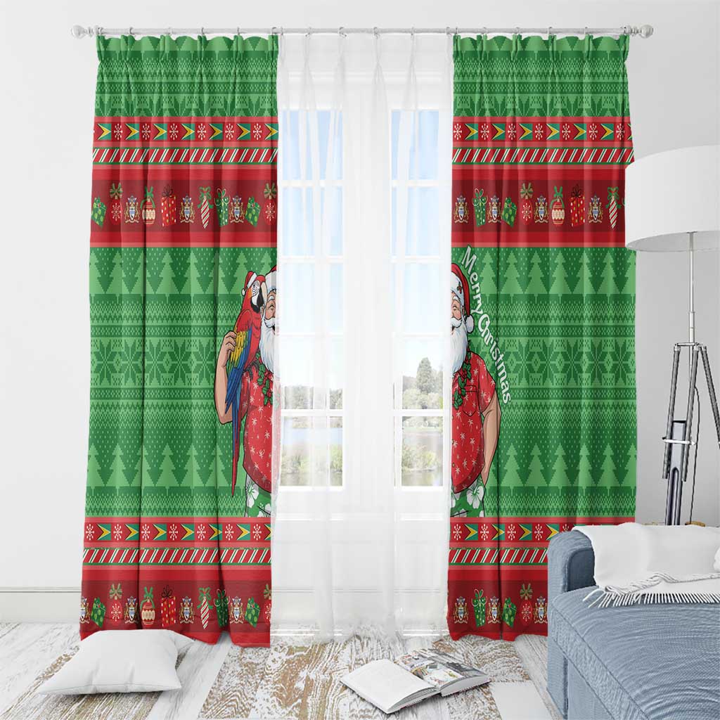 Guyana Christmas Window Curtain Santa With Macaw Parrot Merry Xmas - Wonder Print Shop
