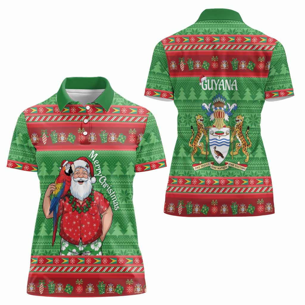 Guyana Christmas Women Polo Shirt Santa With Macaw Parrot Merry Xmas - Wonder Print Shop