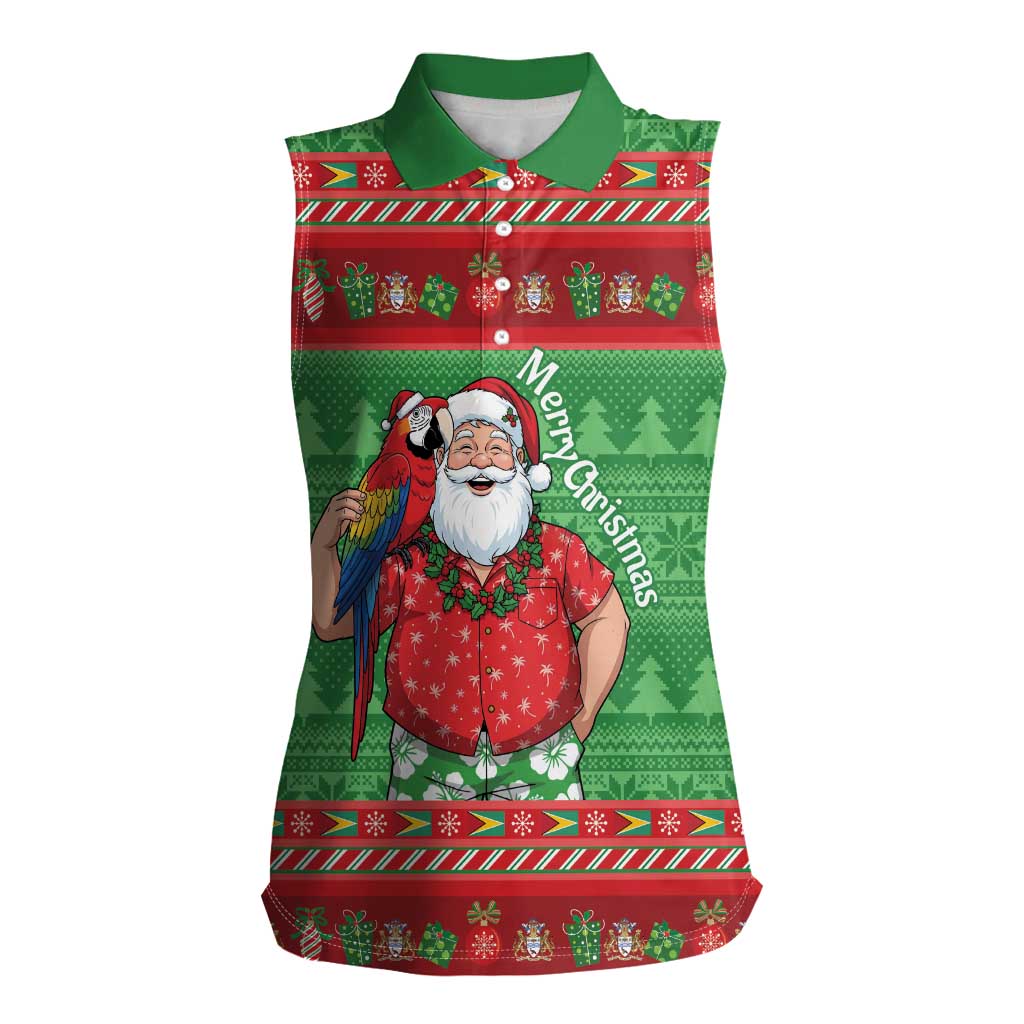 Guyana Christmas Women Sleeveless Polo Shirt Santa With Macaw Parrot Merry Xmas - Wonder Print Shop