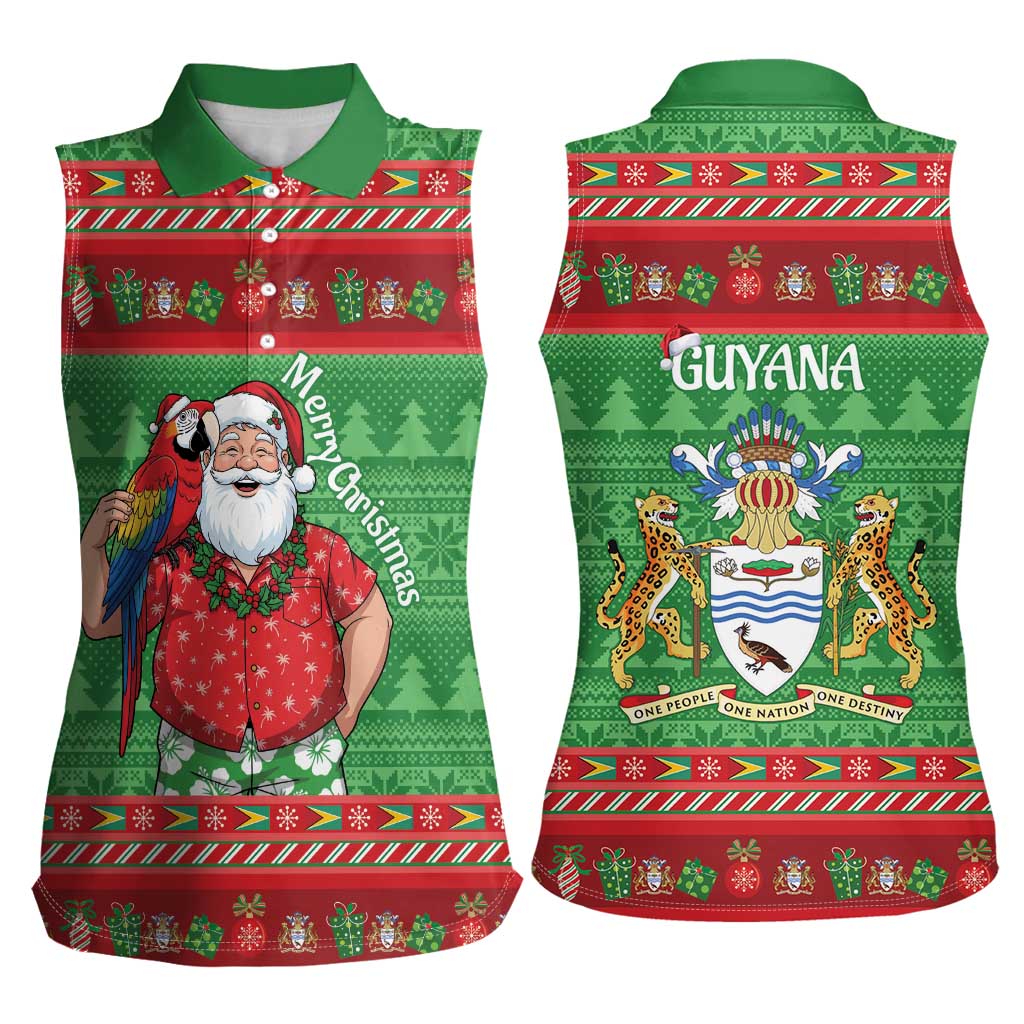 Guyana Christmas Women Sleeveless Polo Shirt Santa With Macaw Parrot Merry Xmas - Wonder Print Shop