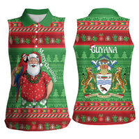 Guyana Christmas Women Sleeveless Polo Shirt Santa With Macaw Parrot Merry Xmas - Wonder Print Shop