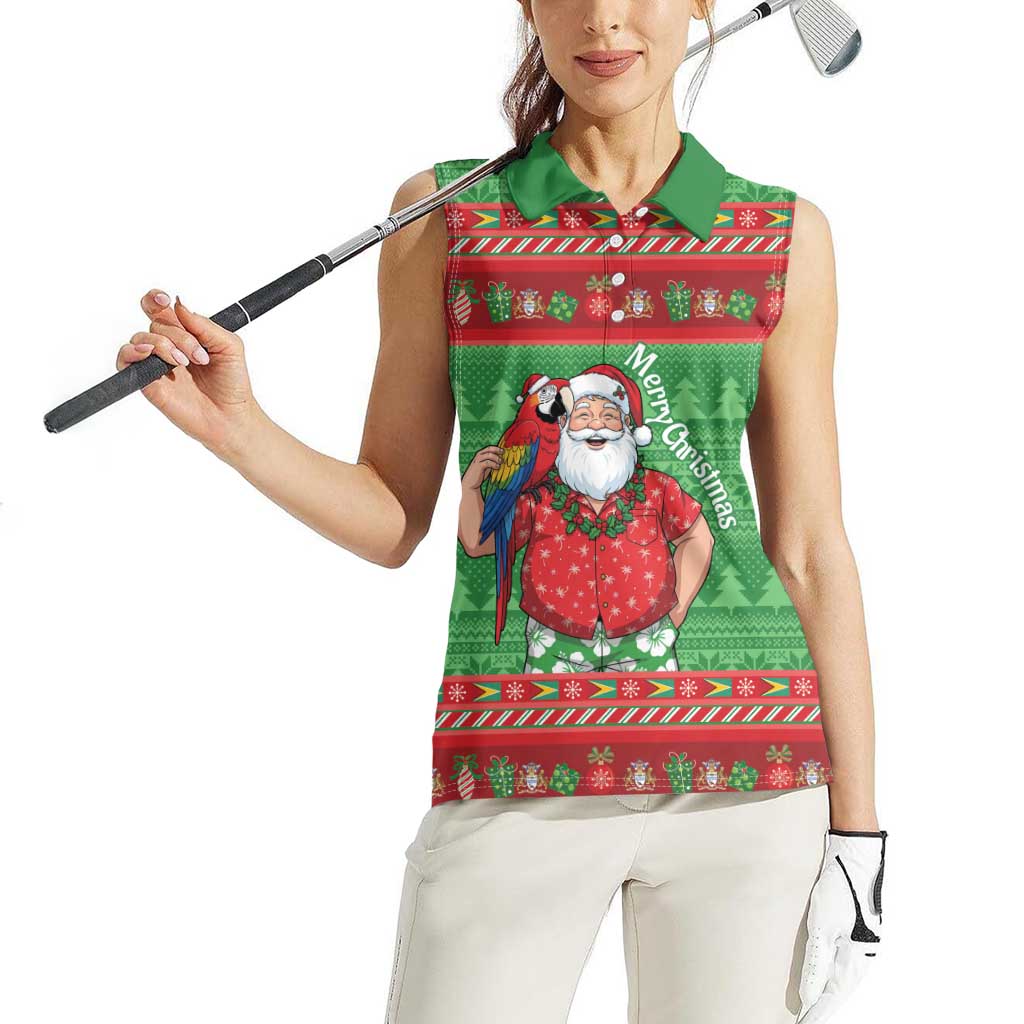 Guyana Christmas Women Sleeveless Polo Shirt Santa With Macaw Parrot Merry Xmas - Wonder Print Shop