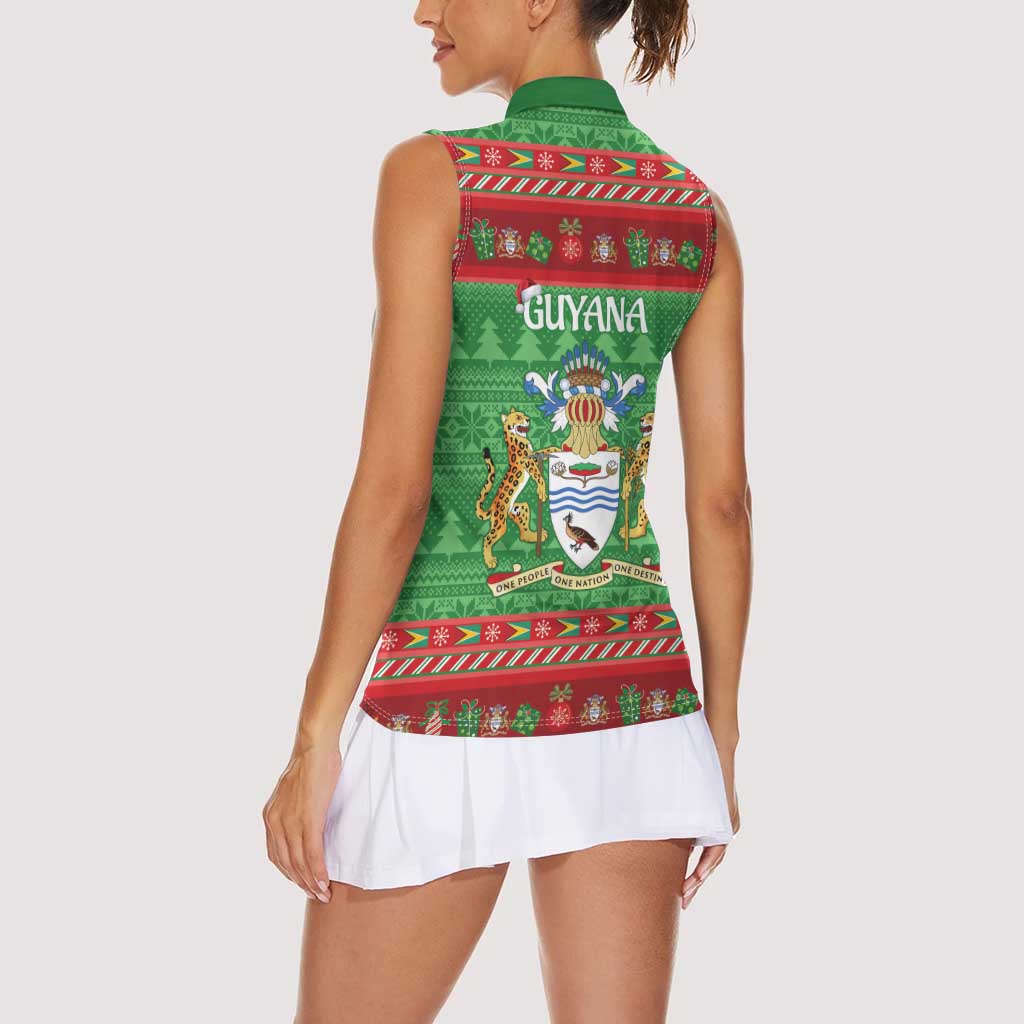 Guyana Christmas Women Sleeveless Polo Shirt Santa With Macaw Parrot Merry Xmas - Wonder Print Shop