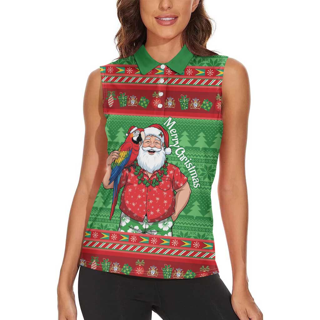 Guyana Christmas Women Sleeveless Polo Shirt Santa With Macaw Parrot Merry Xmas - Wonder Print Shop