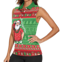 Guyana Christmas Women Sleeveless Polo Shirt Santa With Macaw Parrot Merry Xmas - Wonder Print Shop