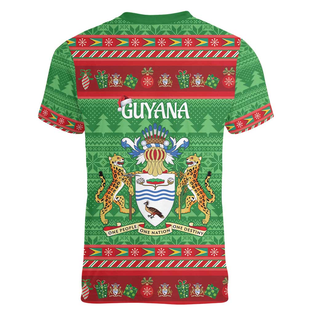 Guyana Christmas Women V-Neck T-Shirt Santa With Macaw Parrot Merry Xmas - Wonder Print Shop