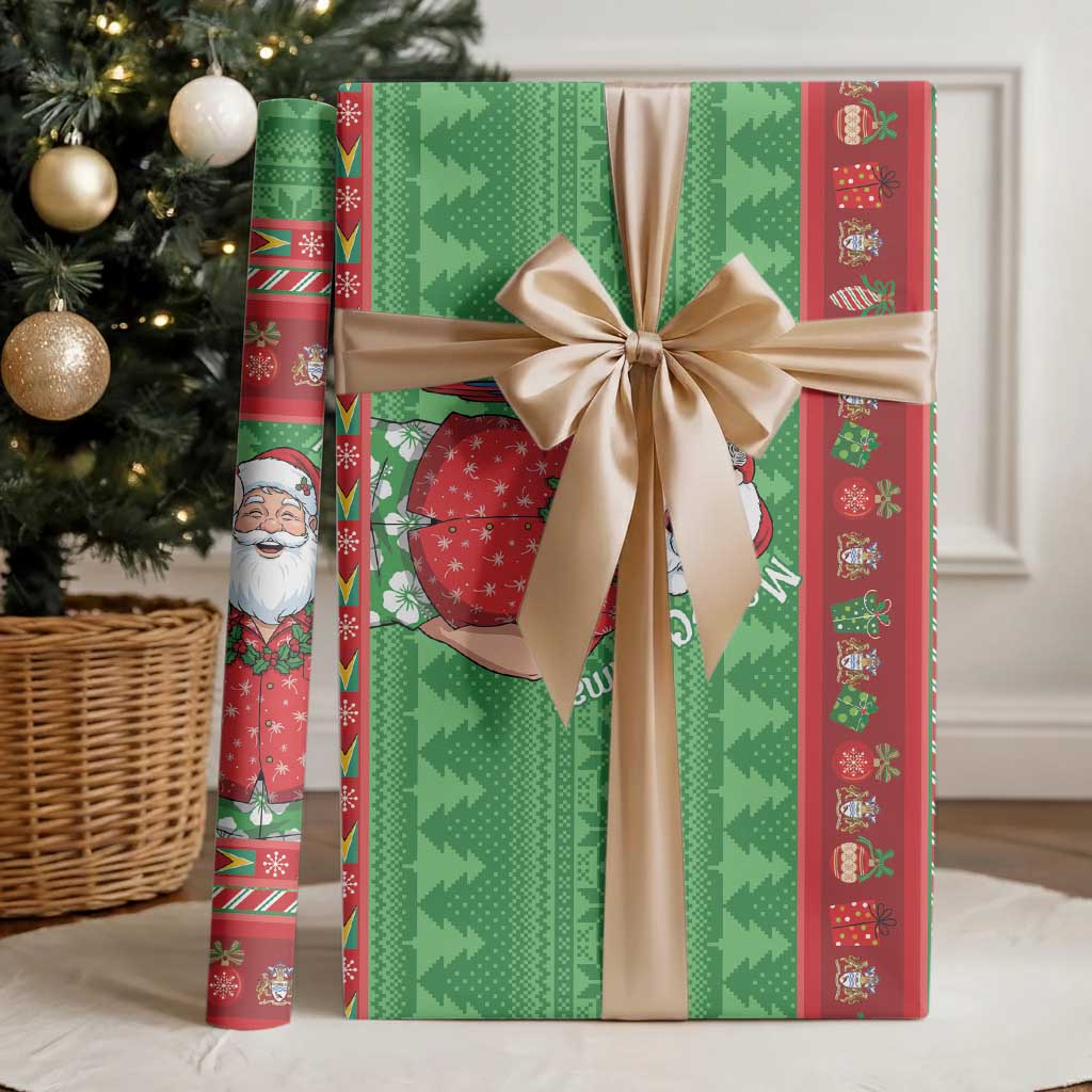 Guyana Christmas Wrapping Paper Santa With Macaw Parrot Merry Xmas - Wonder Print Shop