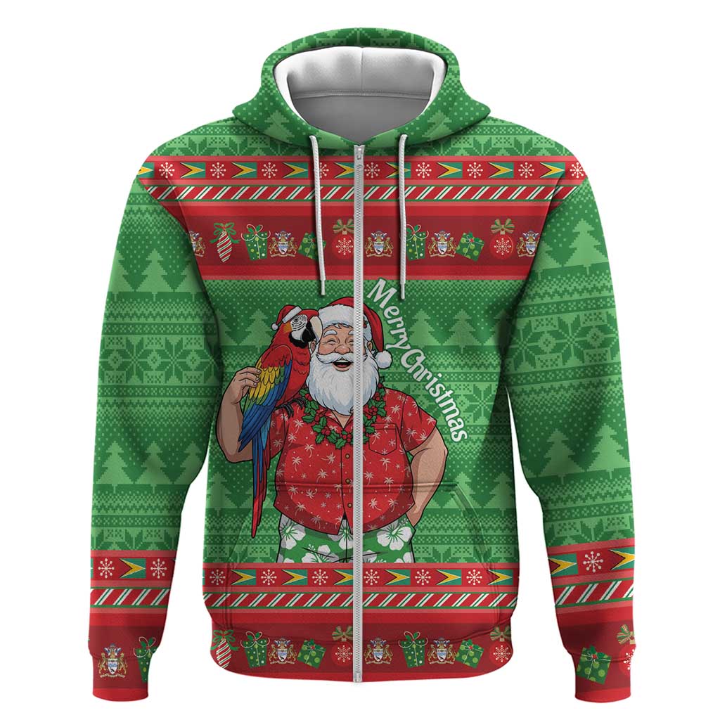 Guyana Christmas Zip Hoodie Santa With Macaw Parrot Merry Xmas - Wonder Print Shop