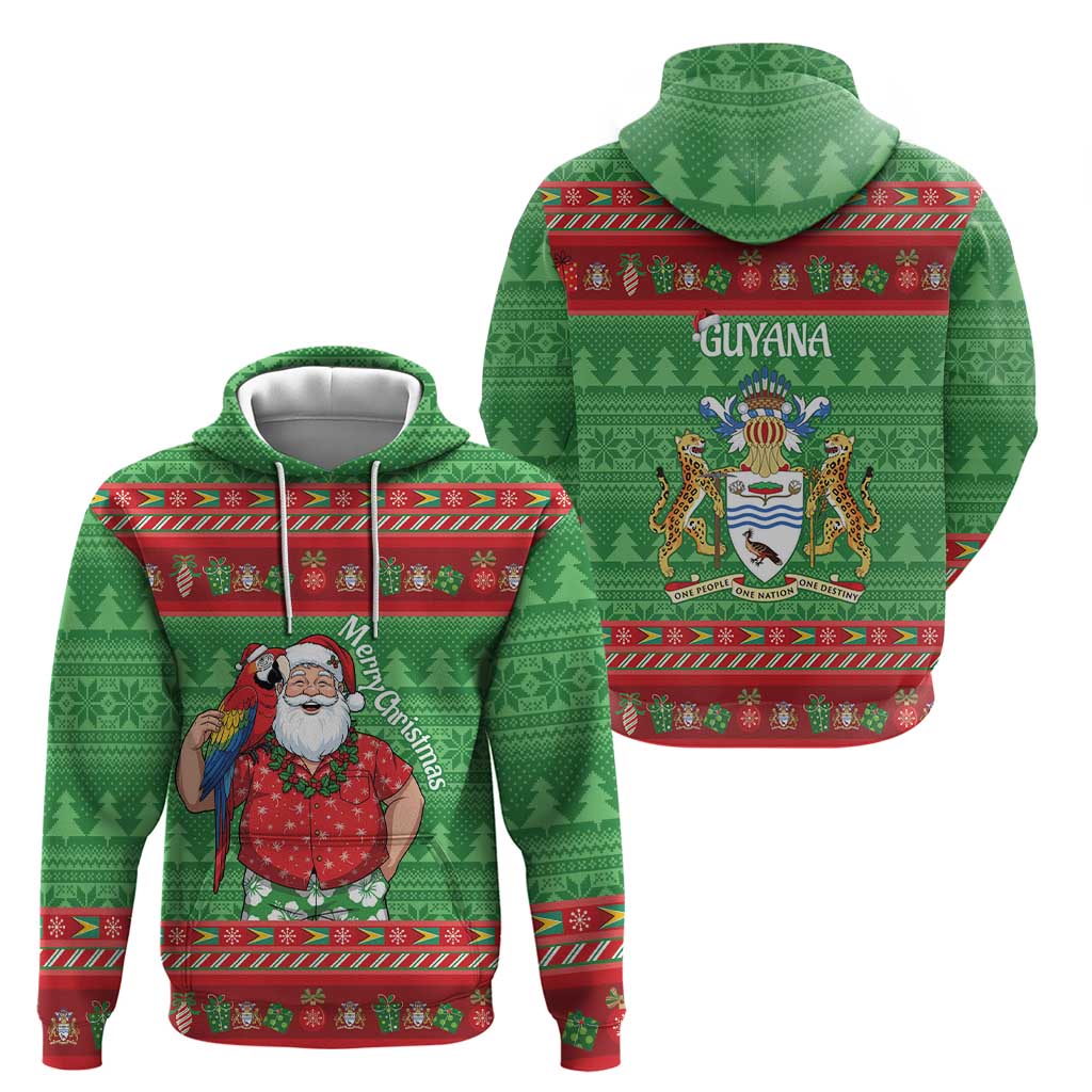 Guyana Christmas Zip Hoodie Santa With Macaw Parrot Merry Xmas - Wonder Print Shop