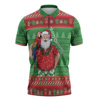 Guyana Christmas Zipper Polo Shirt Santa With Macaw Parrot Merry Xmas - Wonder Print Shop