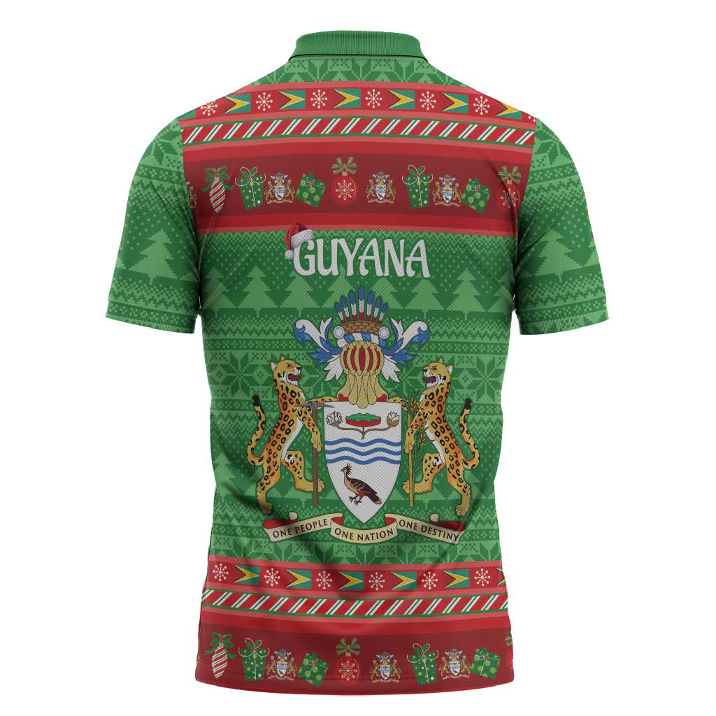 Guyana Christmas Zipper Polo Shirt Santa With Macaw Parrot Merry Xmas - Wonder Print Shop