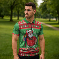 Guyana Christmas Zipper Polo Shirt Santa With Macaw Parrot Merry Xmas - Wonder Print Shop