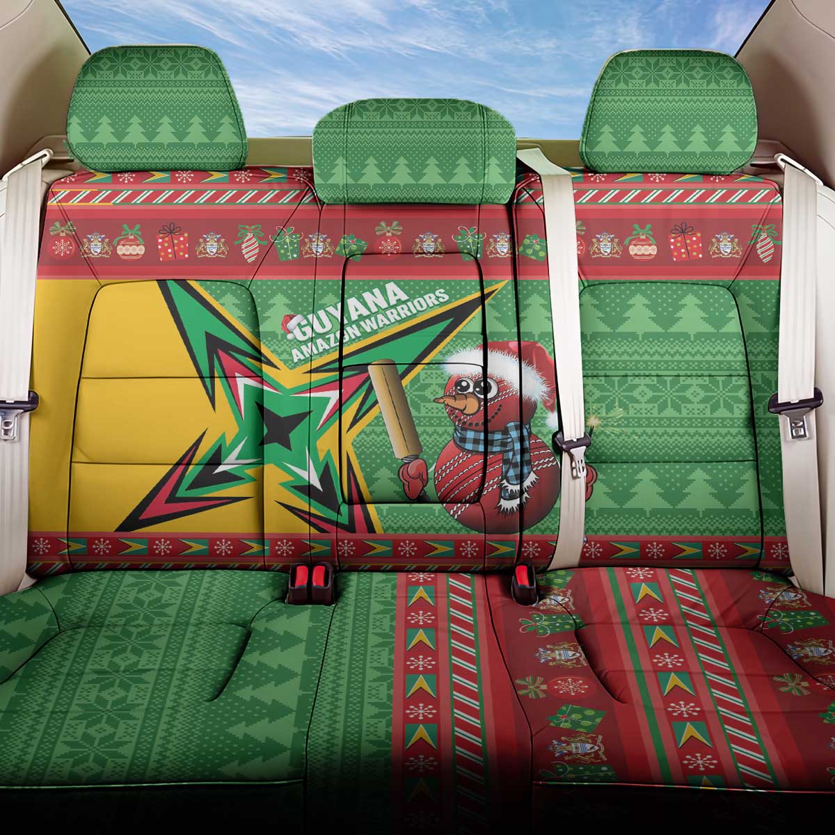 Guyana Cricket Christmas Back Car Seat Cover Amazon Warriors Merry Xmas - Wonder Print Shop