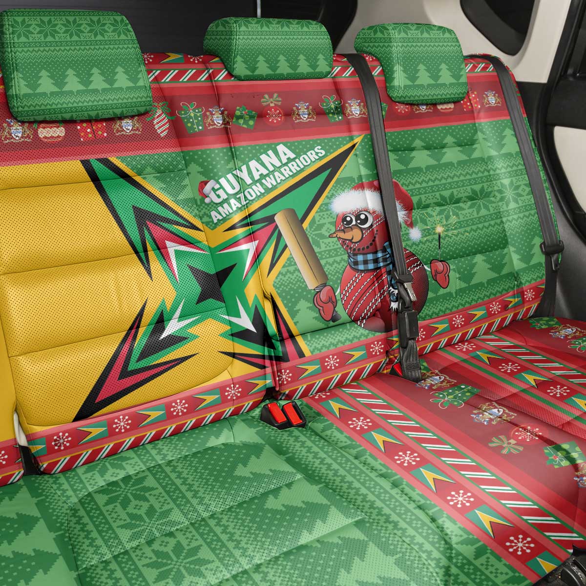 Guyana Cricket Christmas Back Car Seat Cover Amazon Warriors Merry Xmas - Wonder Print Shop