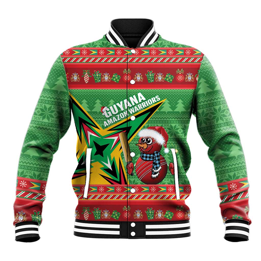Personalized Guyana Cricket Christmas Baseball Jacket Amazon Warriors Merry Xmas - Wonder Print Shop