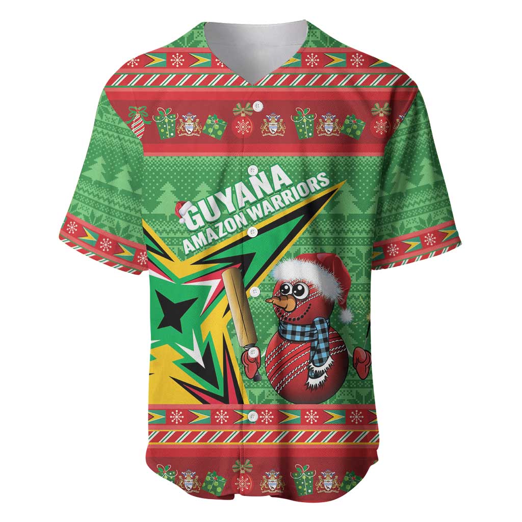 Personalized Guyana Cricket Christmas Baseball Jersey Amazon Warriors Merry Xmas - Wonder Print Shop