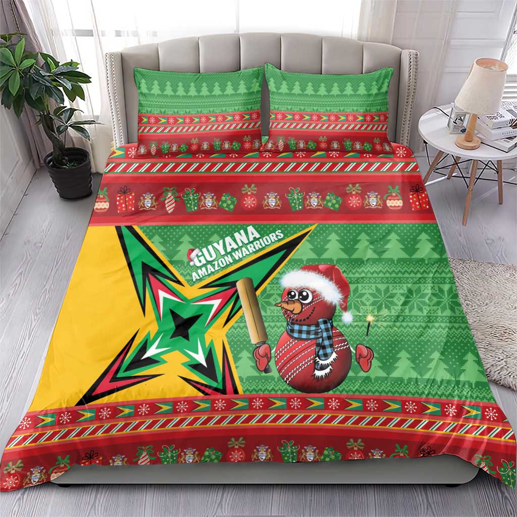 Guyana Cricket Christmas Bedding Set Amazon Warriors Merry Xmas - Wonder Print Shop