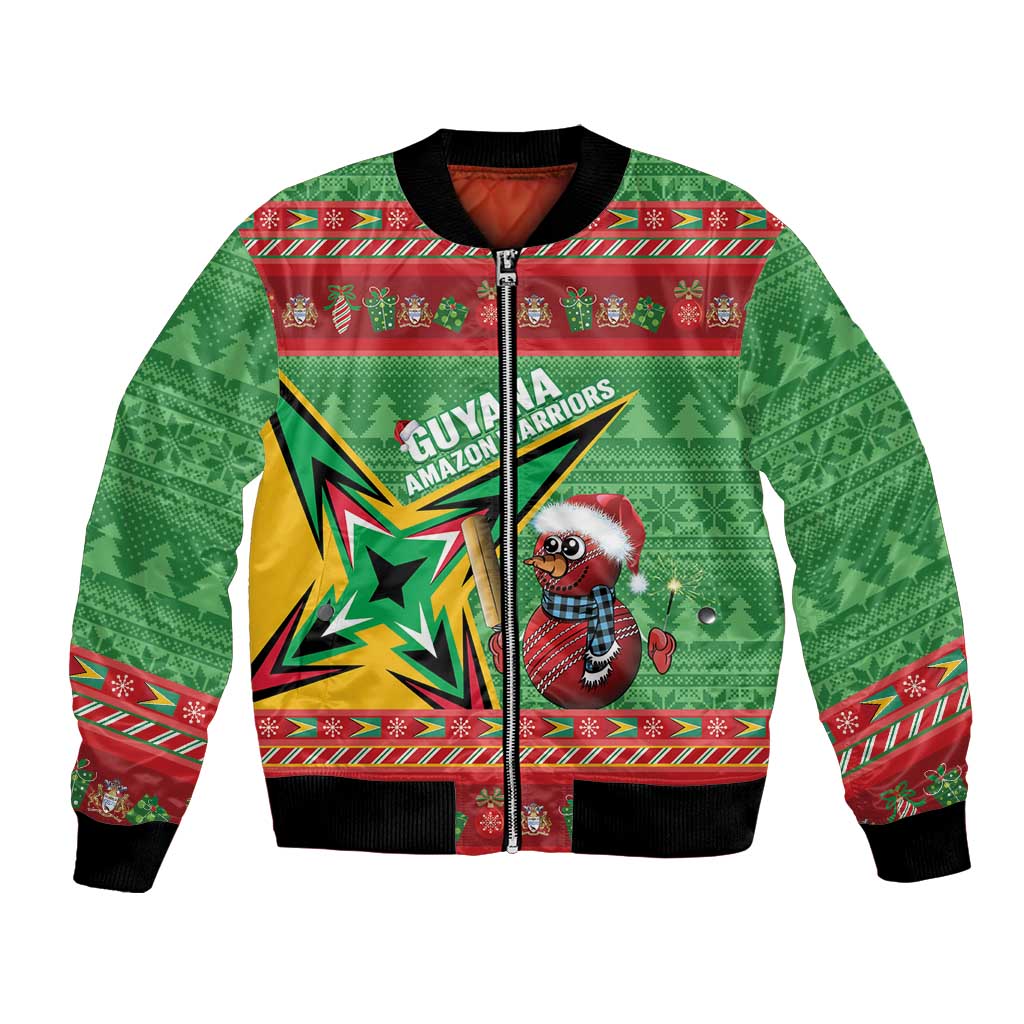 Personalized Guyana Cricket Christmas Bomber Jacket Amazon Warriors Merry Xmas - Wonder Print Shop