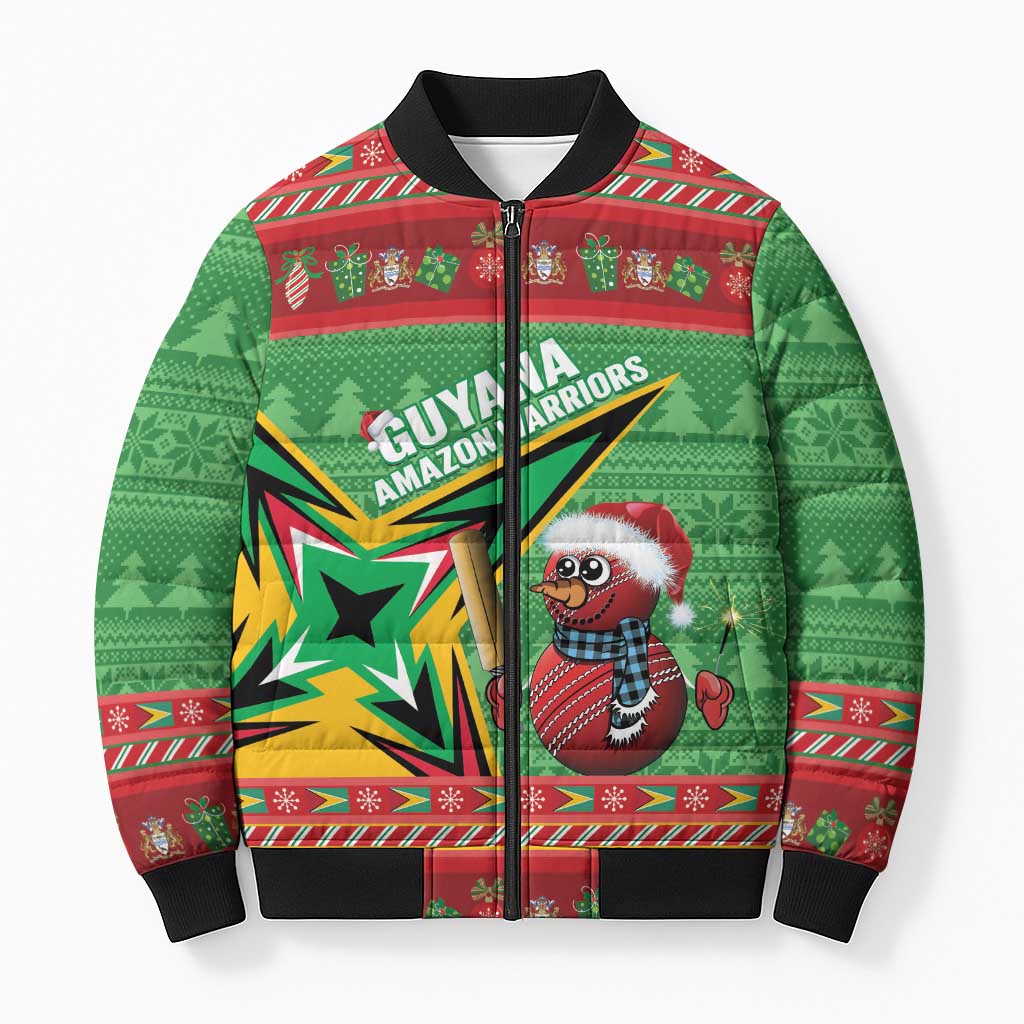 Personalized Guyana Cricket Christmas Bomber Puffer Jacket Amazon Warriors Merry Xmas - Wonder Print Shop