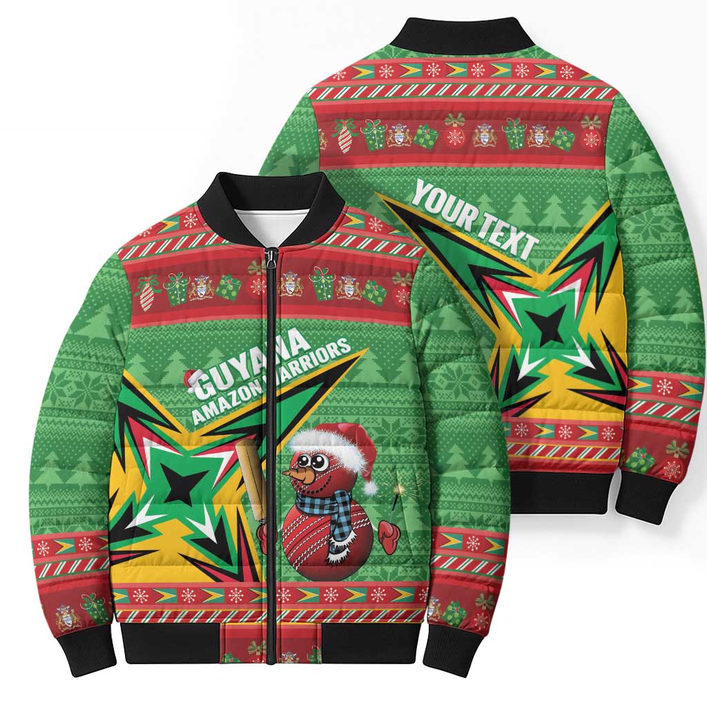 Personalized Guyana Cricket Christmas Bomber Puffer Jacket Amazon Warriors Merry Xmas - Wonder Print Shop