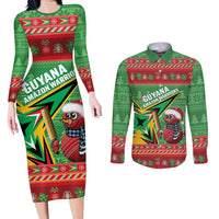 Personalized Guyana Cricket Christmas Couples Matching Long Sleeve Bodycon Dress and Long Sleeve Button Shirt Amazon Warriors Merry Xmas - Wonder Print Shop
