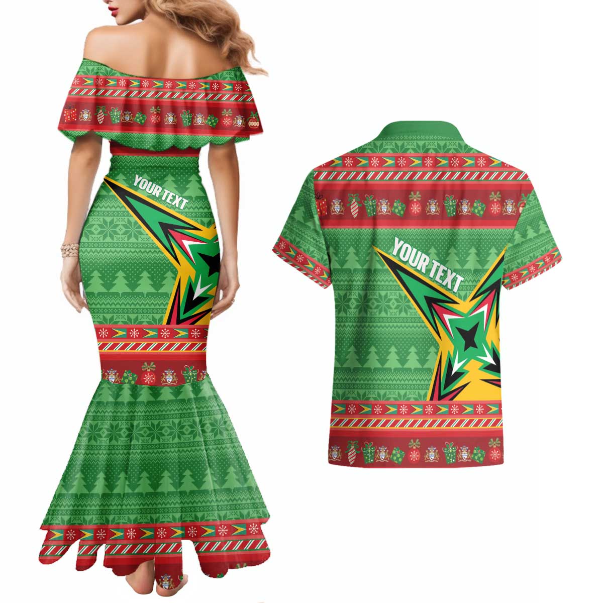 Personalized Guyana Cricket Christmas Couples Matching Mermaid Dress and Hawaiian Shirt Amazon Warriors Merry Xmas - Wonder Print Shop