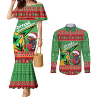 Personalized Guyana Cricket Christmas Couples Matching Mermaid Dress and Long Sleeve Button Shirt Amazon Warriors Merry Xmas - Wonder Print Shop