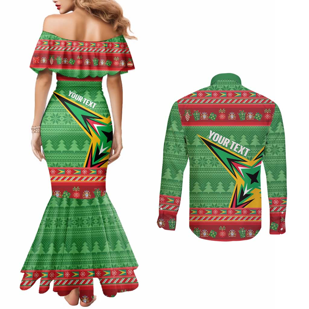 Personalized Guyana Cricket Christmas Couples Matching Mermaid Dress and Long Sleeve Button Shirt Amazon Warriors Merry Xmas - Wonder Print Shop