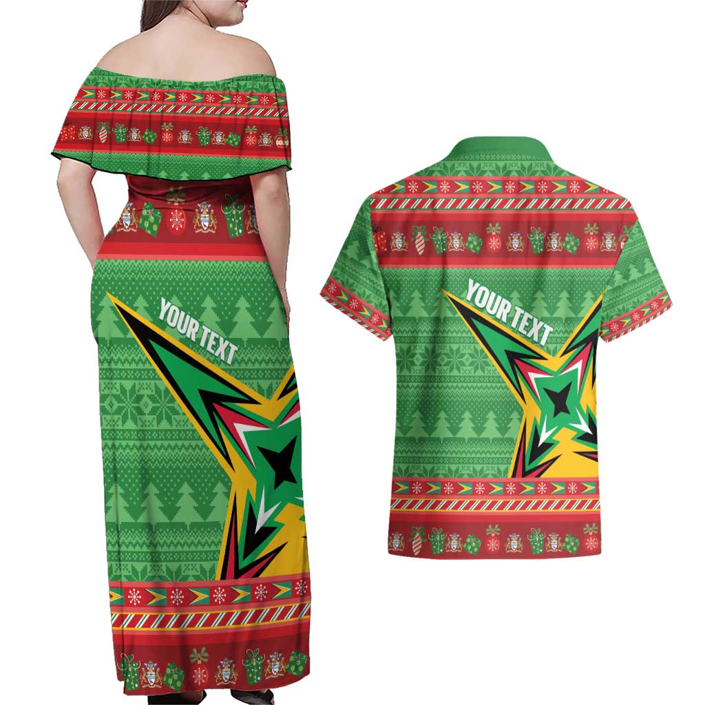Personalized Guyana Cricket Christmas Couples Matching Off Shoulder Maxi Dress and Hawaiian Shirt Amazon Warriors Merry Xmas - Wonder Print Shop