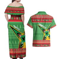 Personalized Guyana Cricket Christmas Couples Matching Off Shoulder Maxi Dress and Hawaiian Shirt Amazon Warriors Merry Xmas - Wonder Print Shop