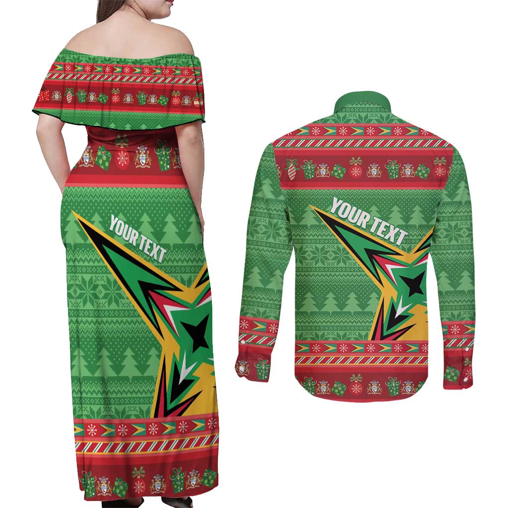 Personalized Guyana Cricket Christmas Couples Matching Off Shoulder Maxi Dress and Long Sleeve Button Shirt Amazon Warriors Merry Xmas - Wonder Print Shop