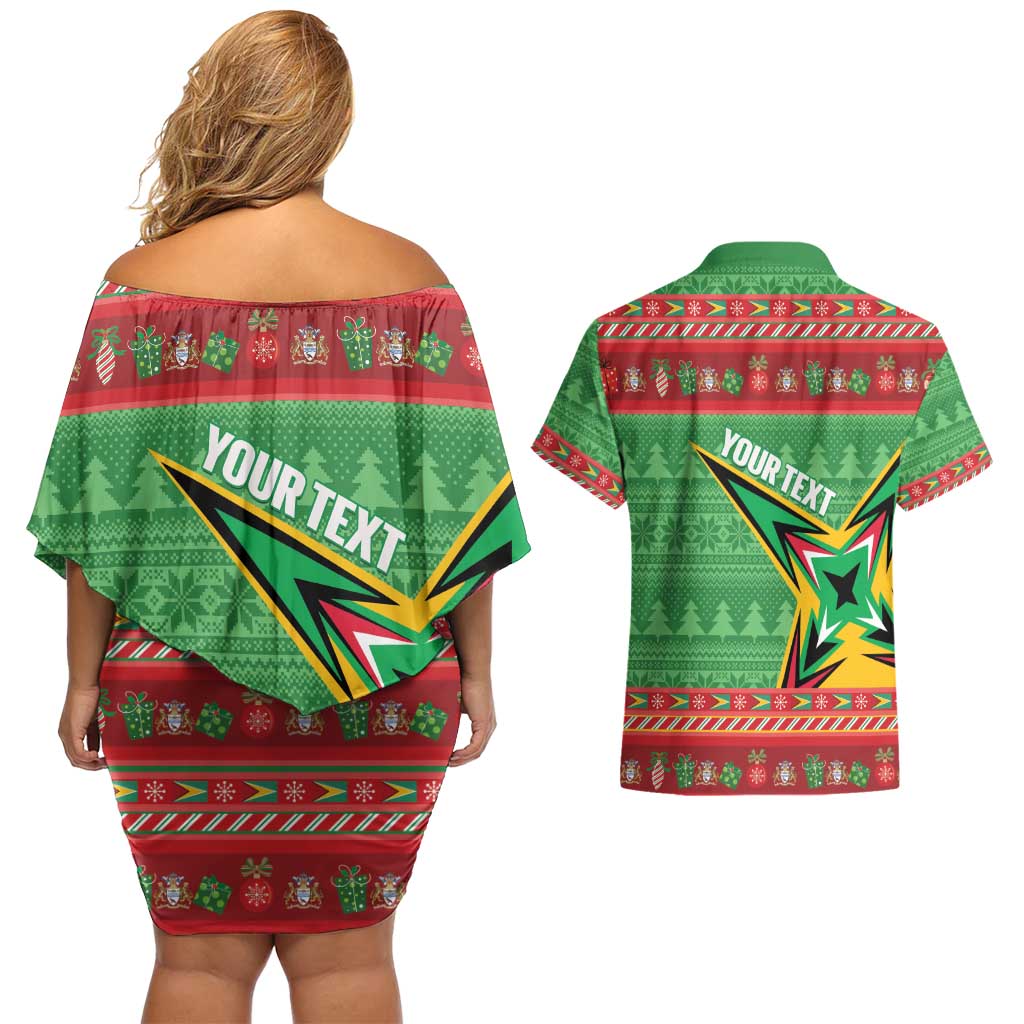 Personalized Guyana Cricket Christmas Couples Matching Off Shoulder Short Dress and Hawaiian Shirt Amazon Warriors Merry Xmas - Wonder Print Shop