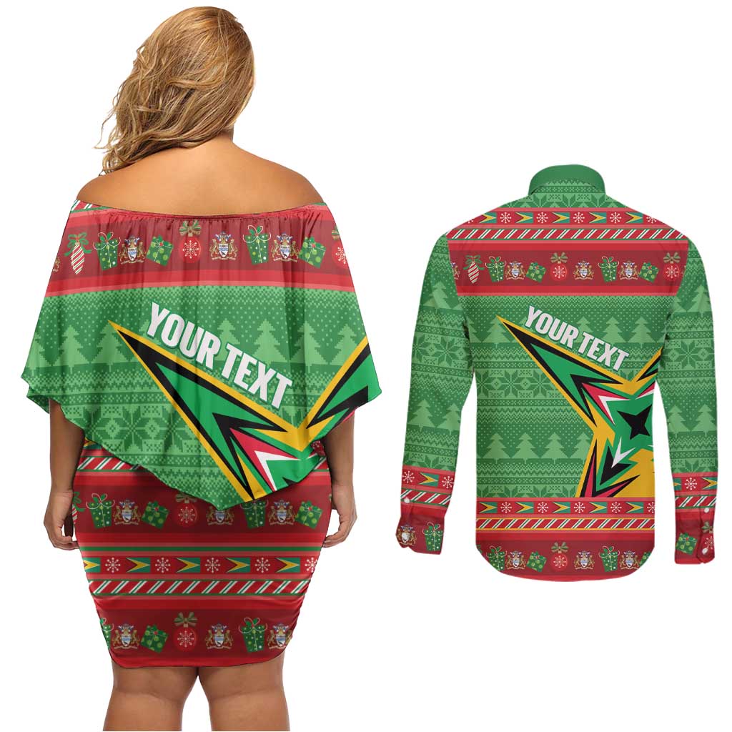 Personalized Guyana Cricket Christmas Couples Matching Off Shoulder Short Dress and Long Sleeve Button Shirt Amazon Warriors Merry Xmas - Wonder Print Shop