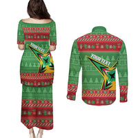 Personalized Guyana Cricket Christmas Couples Matching Puletasi and Long Sleeve Button Shirt Amazon Warriors Merry Xmas - Wonder Print Shop