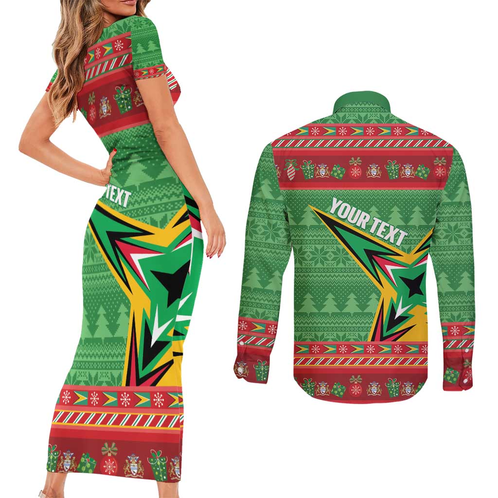 Personalized Guyana Cricket Christmas Couples Matching Short Sleeve Bodycon Dress and Long Sleeve Button Shirt Amazon Warriors Merry Xmas - Wonder Print Shop