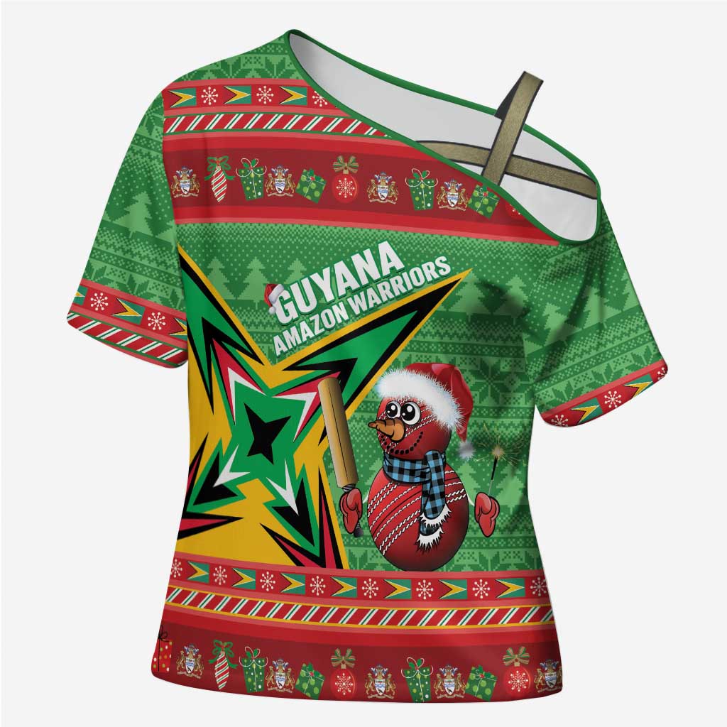 Personalized Guyana Cricket Christmas Cross Shoulder Shirt Amazon Warriors Merry Xmas - Wonder Print Shop