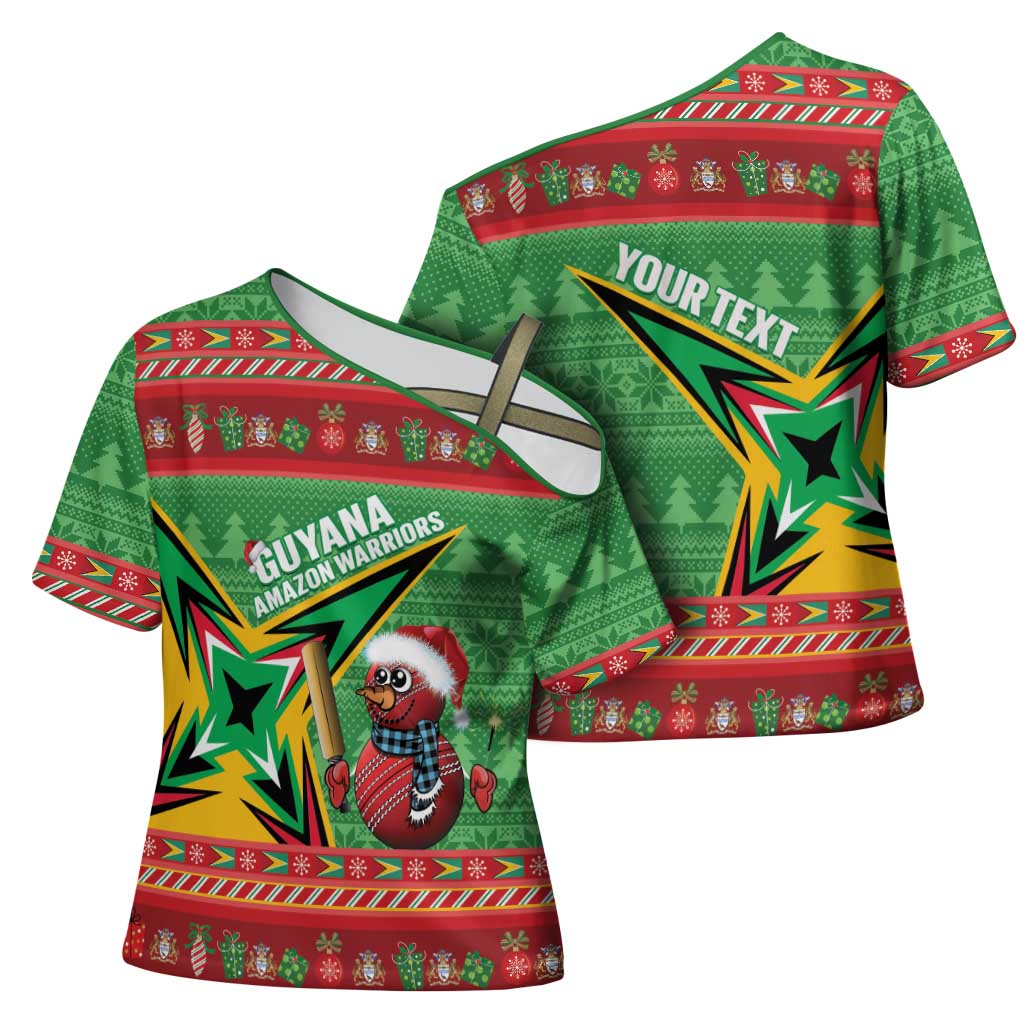 Personalized Guyana Cricket Christmas Cross Shoulder Shirt Amazon Warriors Merry Xmas - Wonder Print Shop