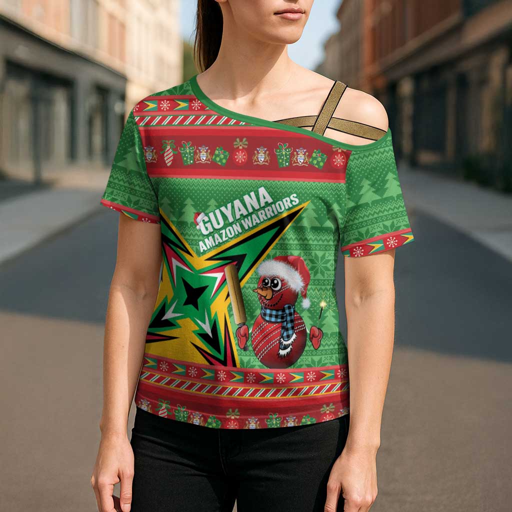 Personalized Guyana Cricket Christmas Cross Shoulder Shirt Amazon Warriors Merry Xmas - Wonder Print Shop