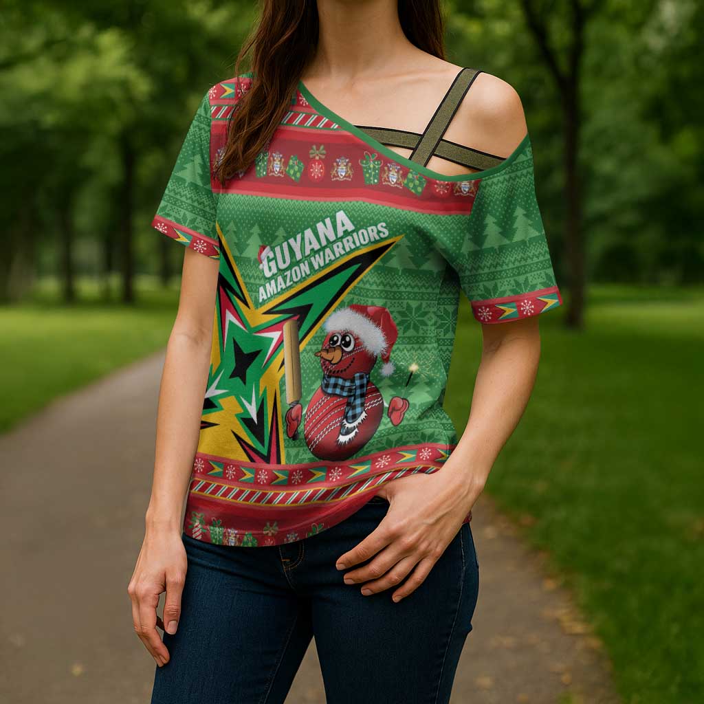 Personalized Guyana Cricket Christmas Cross Shoulder Shirt Amazon Warriors Merry Xmas - Wonder Print Shop