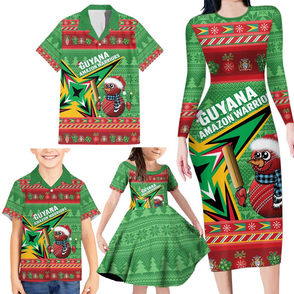 Personalized Guyana Cricket Christmas Family Matching Long Sleeve Bodycon Dress and Hawaiian Shirt Amazon Warriors Merry Xmas - Wonder Print Shop