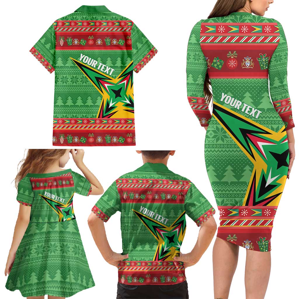 Personalized Guyana Cricket Christmas Family Matching Long Sleeve Bodycon Dress and Hawaiian Shirt Amazon Warriors Merry Xmas - Wonder Print Shop