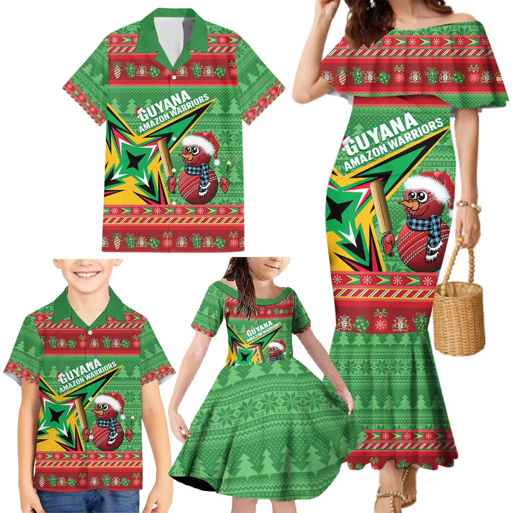 Personalized Guyana Cricket Christmas Family Matching Mermaid Dress and Hawaiian Shirt Amazon Warriors Merry Xmas - Wonder Print Shop