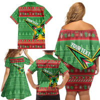 Personalized Guyana Cricket Christmas Family Matching Off Shoulder Short Dress and Hawaiian Shirt Amazon Warriors Merry Xmas - Wonder Print Shop