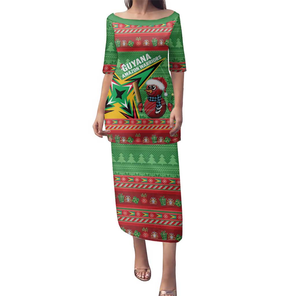 Personalized Guyana Cricket Christmas Family Matching Puletasi and Hawaiian Shirt Amazon Warriors Merry Xmas - Wonder Print Shop
