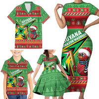 Personalized Guyana Cricket Christmas Family Matching Short Sleeve Bodycon Dress and Hawaiian Shirt Amazon Warriors Merry Xmas - Wonder Print Shop