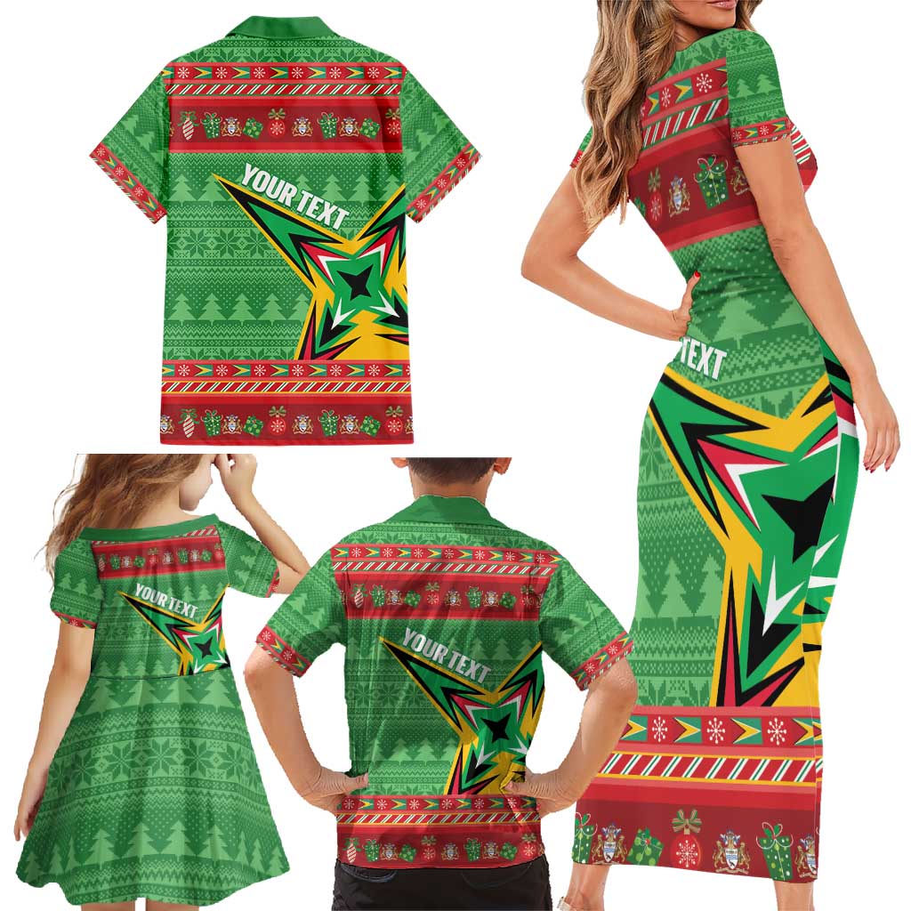 Personalized Guyana Cricket Christmas Family Matching Short Sleeve Bodycon Dress and Hawaiian Shirt Amazon Warriors Merry Xmas - Wonder Print Shop