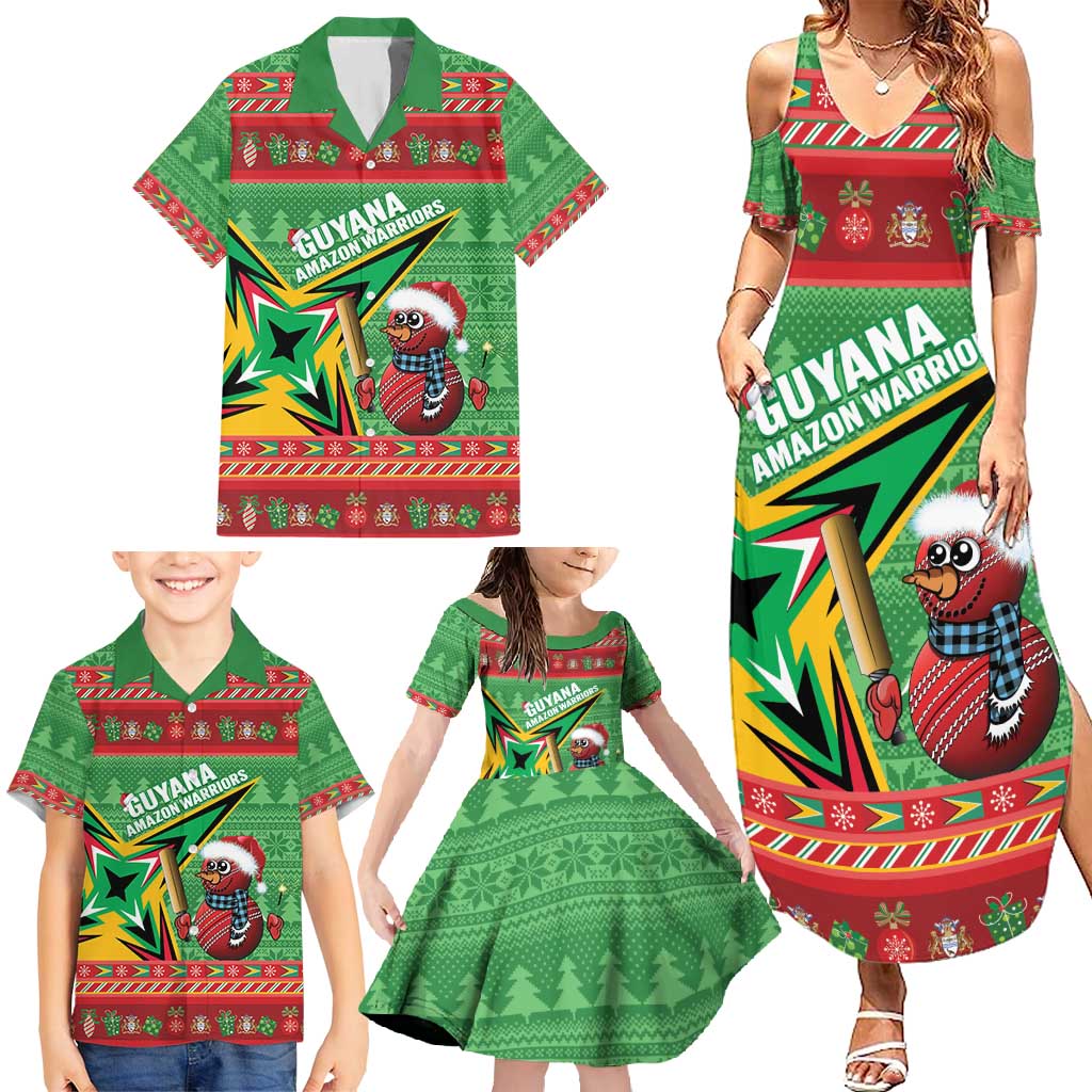 Personalized Guyana Cricket Christmas Family Matching Summer Maxi Dress and Hawaiian Shirt Amazon Warriors Merry Xmas - Wonder Print Shop